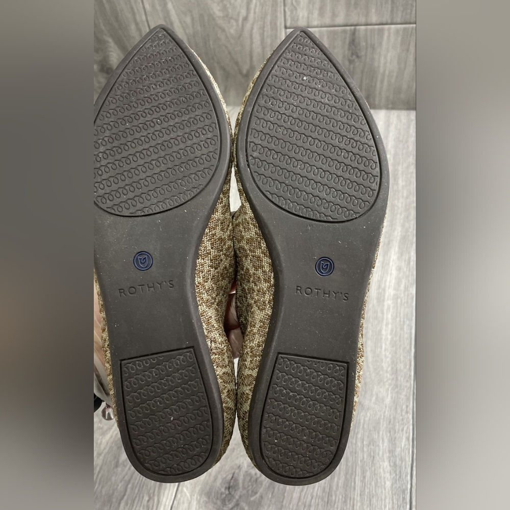 Rothy's Leopard Spotted Brown Cat Animal Print Pointed Flats with Blue Trim 8 - Picture 6 of 6